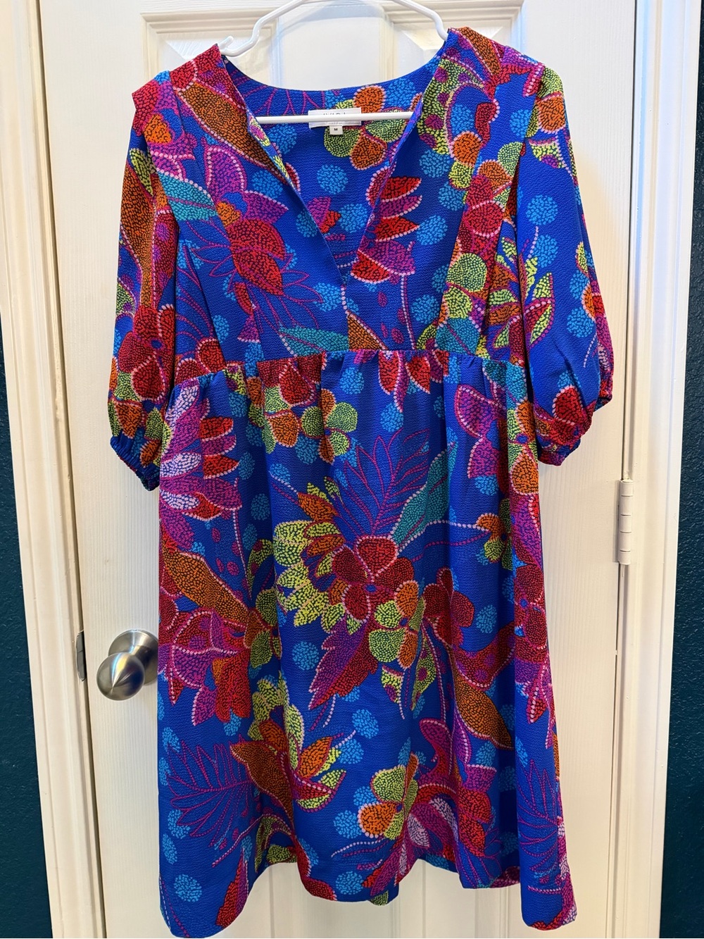 Avara Vibrant Blue Floral Mini Dress with V-Neck